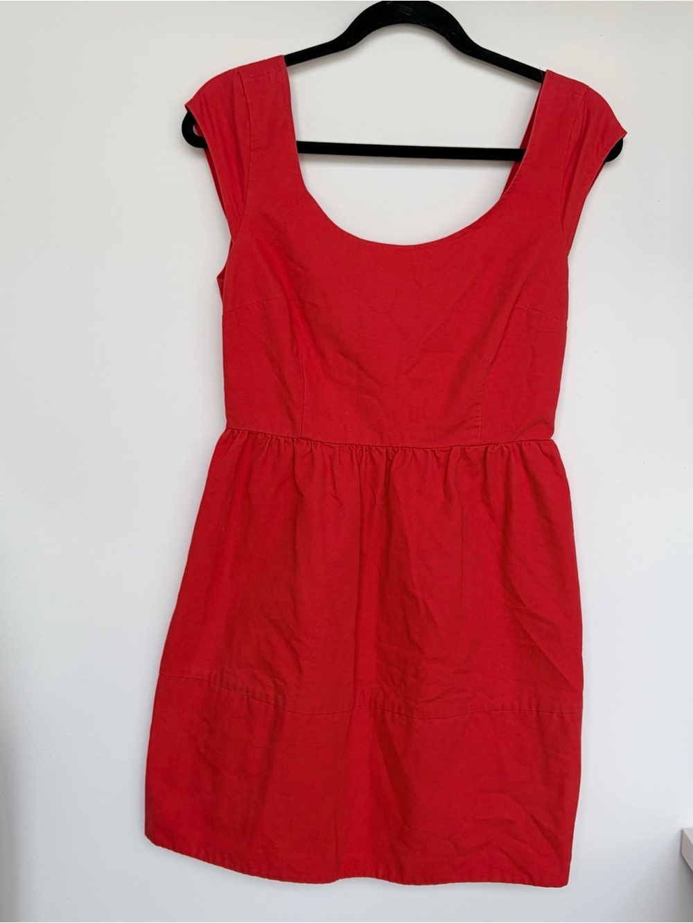 American Eagle Red Skater Dress Sz 8 Open Back Fit N Flare Cap Sleeves Cotton